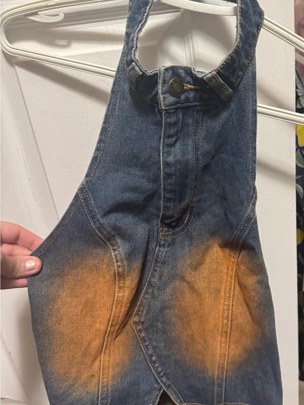 SHEIN Blue Denim Halter Shirt with Orange Wash size medium
